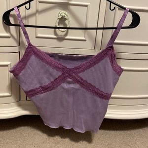 Purple cropped lace tank top